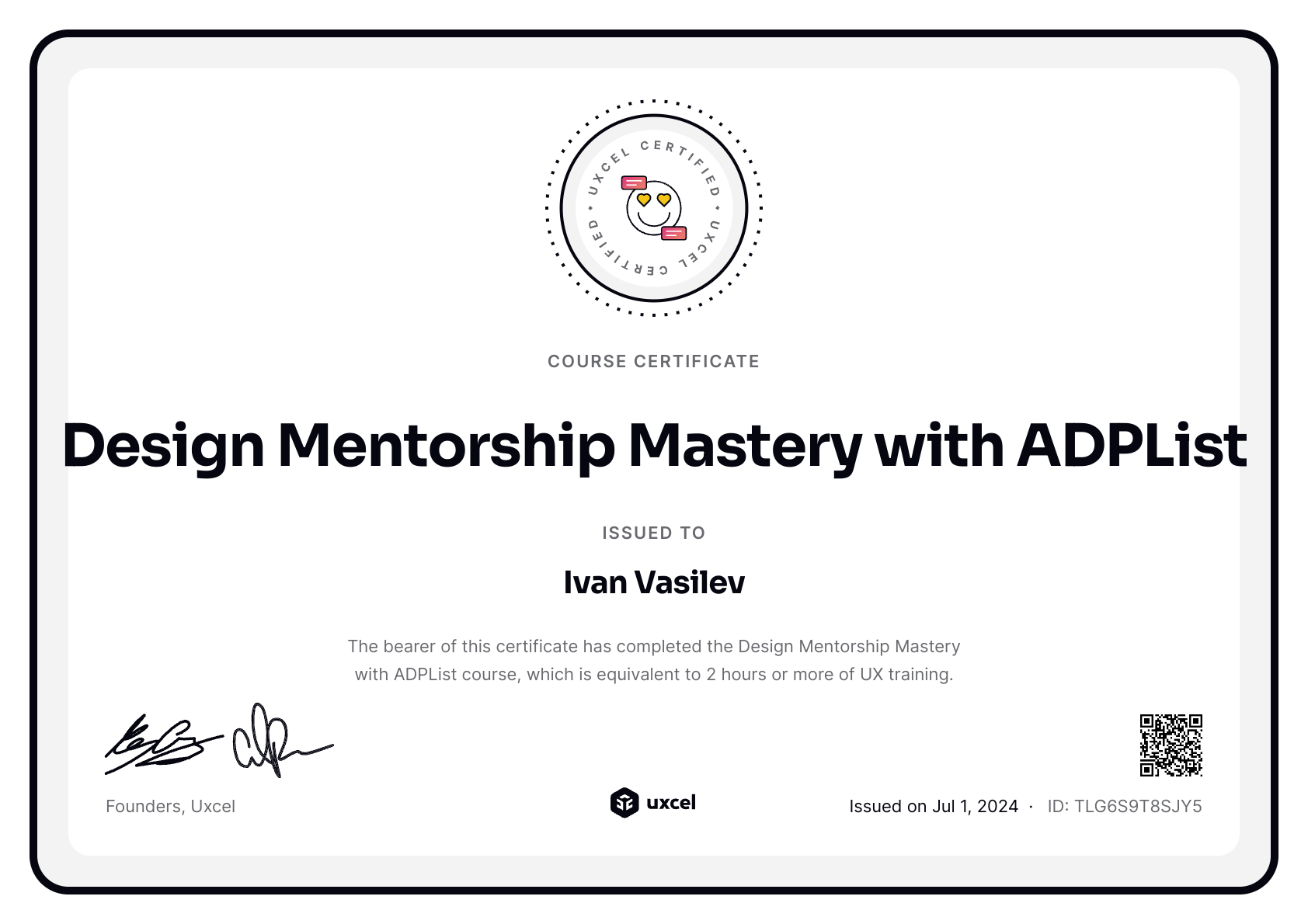 Ivan Vasilev's certificate